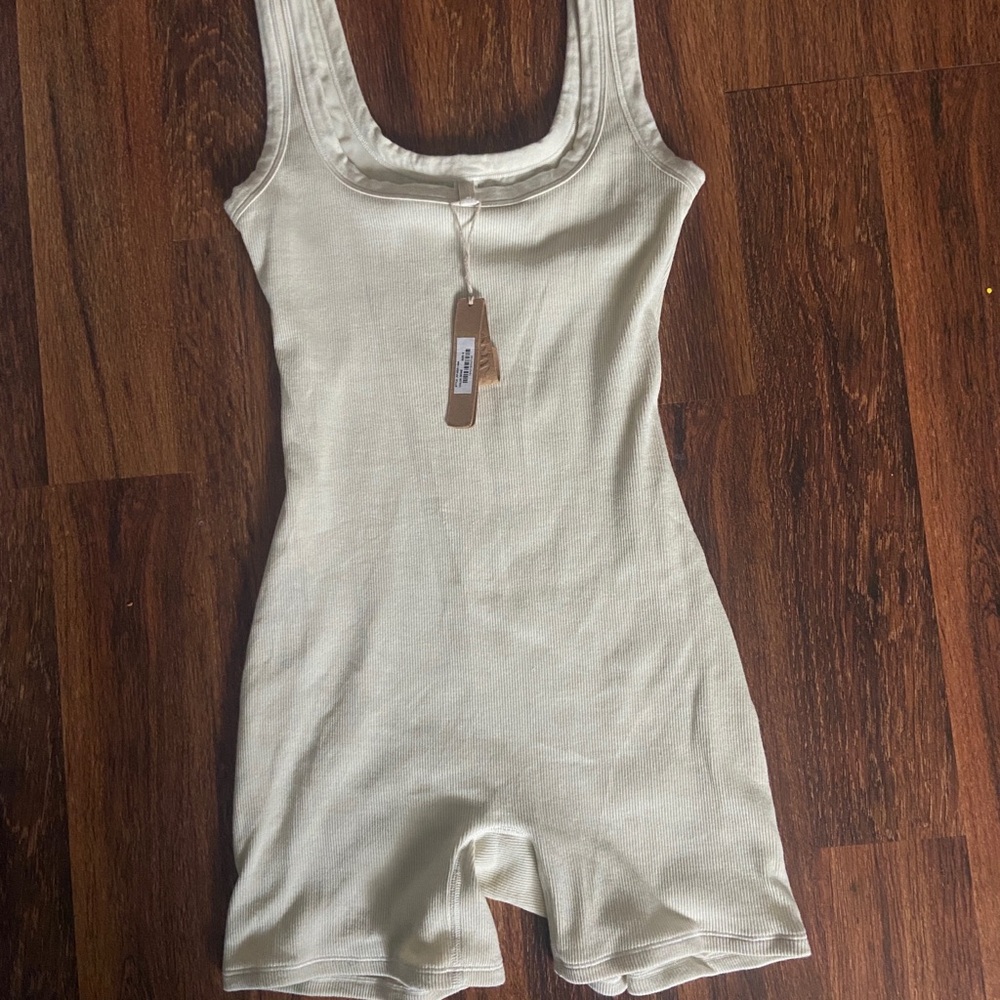 NWT Skims Off-White Cotton Rib Onesie Jumpsuit Romper